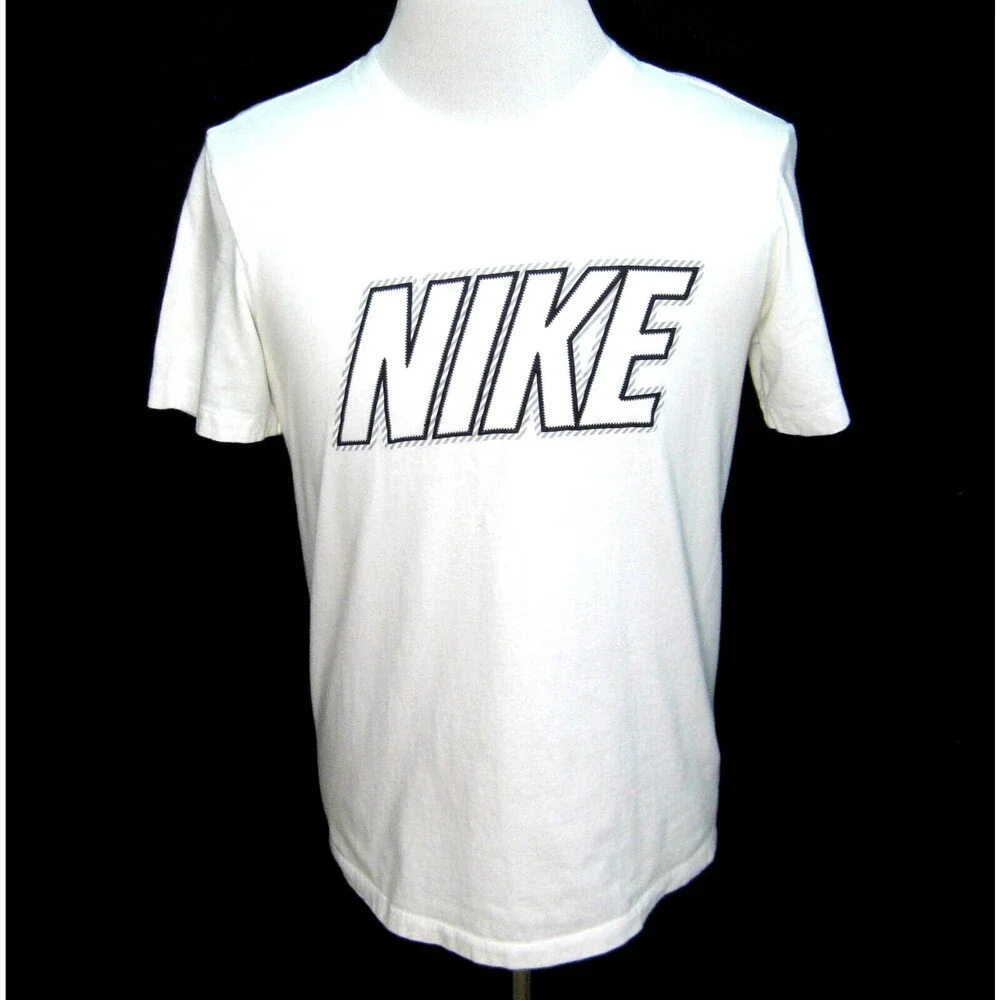 NIKE Men's (Size Medium) White Short Sleeve Graphic Spellout Logo T-Shirt Top